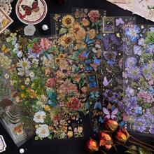 20 Sheets Transparent Flower Stickers For Scrapbooking PET Vintage Plants Stickers Clear Flower Decorative Waterproof DIY Non-Self-Adhesive Paper For Scrapbook Journal Album Laptop Card Making,School Supplies,Back To School