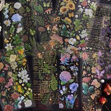 20 Sheets Transparent Flower Stickers For Scrapbooking PET Vintage Plants Stickers Clear Flower Decorative Waterproof DIY Non-Self-Adhesive Paper For Scrapbook Journal Album Laptop Card Making,School Supplies,Back To School