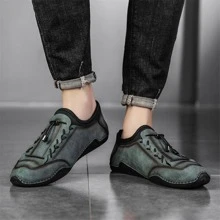 Men's Handmade Low-cut Flat Slip-on Driving Shoes - Green - View 4