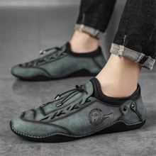 Men's Handmade Low-cut Flat Slip-on Driving Shoes - Green - View 6