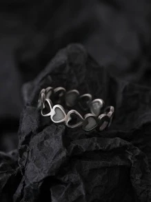 男士愛心裝飾開口戒指,適用於首飾類禮品和派對 - 銀色 - 查看 4