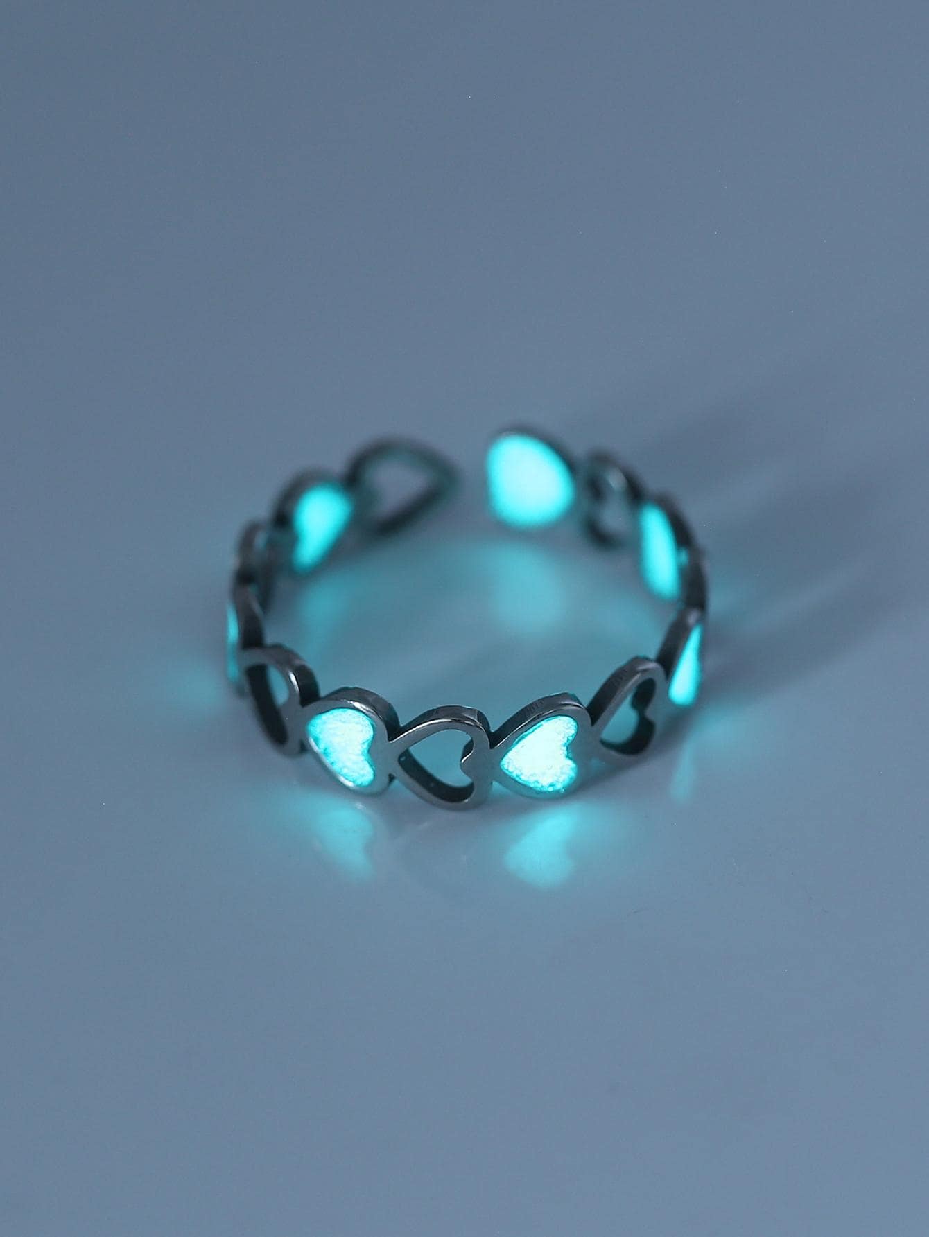 男士愛心裝飾開口戒指,適用於首飾類禮品和派對 - 銀色 - 查看 1