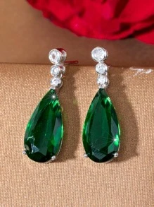 Rhinestone Water Drop Earrings - Green - View 2