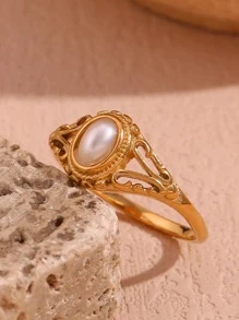 MamacitaSlay Anillo con diseño de perla artificial