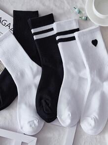 5 Pairs Women Sports Mid-Calf Socks, Random Colors And Styles, Fall - Multicolor - View 3