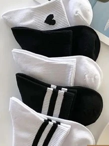 5 Pairs Women Sports Mid-Calf Socks, Random Colors And Styles, Fall - Multicolor - View 2