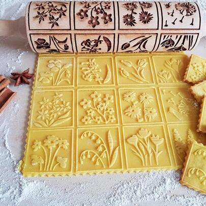 1 Adet Çiçek Detaylı Ahşap Oklava