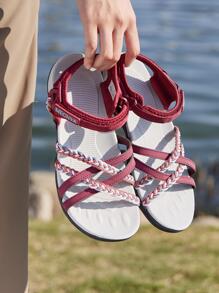 MEGNYA Hiking Sandals for Women, Comfortable Walking Sandals Hook Loop Strap, Sports Lightweight Slides - Burgundy - View 5