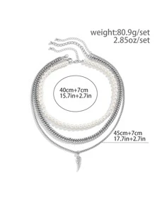 3入組時尚仿珍珠裝飾翅膀吊墜項鍊,男士日常裝飾 - 彩色 - 查看 7