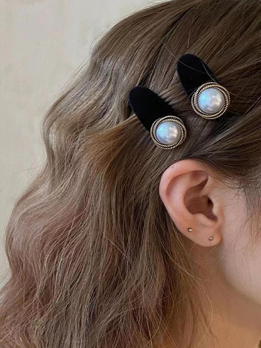 2pcs/4pcs Set New Black Pearl Elegant Hair Clips For Women - Black and White - View 1