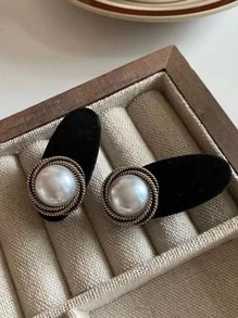 2pcs/4pcs Set New Black Pearl Elegant Hair Clips For Women - Black and White - View 2