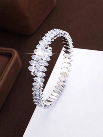 1pc Adjustable Open Cuff Bracelet With Horse Eye Shaped Cubic Zirconia, Lightweight Luxury Design