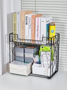 1pc Black Book Storage Rack, Minimalist Multi-purpose Stationery Storage Rack For Office, Home - Black - View 2