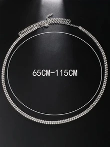 Rhinestone Decor Waist Chain - Silver - View 4