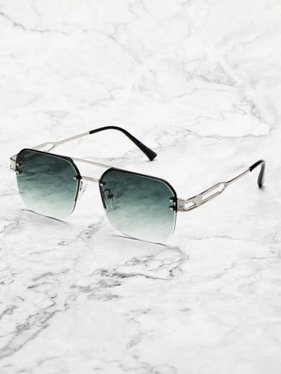 1副男女通用金属半框装饰时尚眼镜，休闲复古风，沙滩配饰，打造街头潮流造型，搭配毛衣、夹克、卫衣、连帽衫、皮裤和工装裤，适合夏季海滩度假、户外活动和旅行。