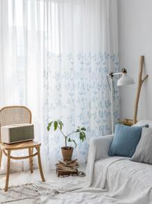 葉子刺繡單片透視窗簾 - 藍色 - 查看 1