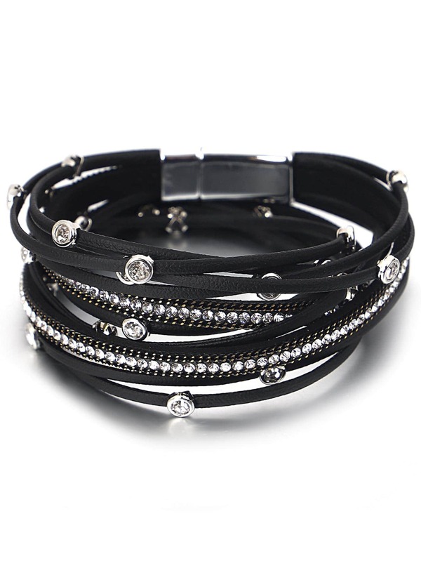 Rhinestone Decor Layered Bracelet