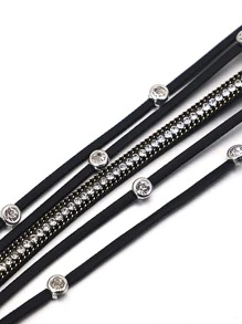 1Pc Strap Round Buckle Design Rhinestone-Studded Multi-Layer PU Leather Cord Bracelet For Women Mom Gift Christmas Thanksgiving Halloween Wedding Rave/Prom/Party/Daily/Beach Accessories Gift For Anniversary Valentine's Day Boho Jewelry Birthday Bridesmaid Gifts - Black - View 3
