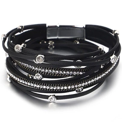 1-częściowy pasek z okrągłą klamrą, wysadzany kryształkami, wielowarstwowy pasek ze skóry PU, bransoletka dla kobiet, prezent dla mamy, Boże Narodzenie, Święto Dziękczynienia, Halloween, wesele, impreza, codzienność, dodatek na plażę, rocznicę, Walentynki, biżuteria boho, urodziny, prezent dla druhny