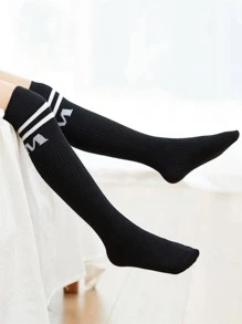 1 đôi Trẻ em Sọc Chữ cái Trên đầu gối Cao Vớ Bóng đá Thể thao Vớ Đối với Em bé , Sinh viên & Thanh thiếu niên - màu đen - Xem 2