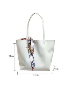 Skinny Scarf Decor Shoulder Tote Bag Elegant Style - White - View 2