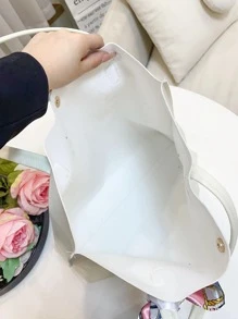Skinny Scarf Decor Shoulder Tote Bag Elegant Style - White - View 7