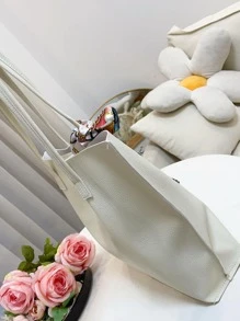 Skinny Scarf Decor Shoulder Tote Bag Elegant Style - White - View 3