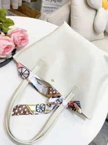Skinny Scarf Decor Shoulder Tote Bag Elegant Style - White - View 4