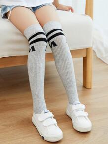 1對幼兒條紋和字母設計過膝高襪,足球運動裝扮長襪,適合兒童學生和青少年 - 灰色 - 查看 4