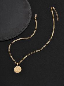 男士獅子細節圓形吊飾項鍊,適用於首飾類禮品和派對