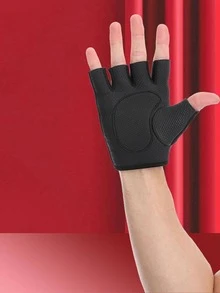 1pair Black Climbing Workout Gloves - Black - View 3