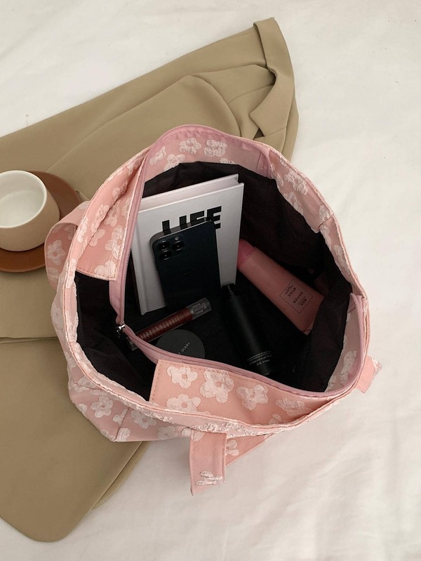 Blommönster Brev Patch Dekor Shopper Bag Preppy SHEIN SE