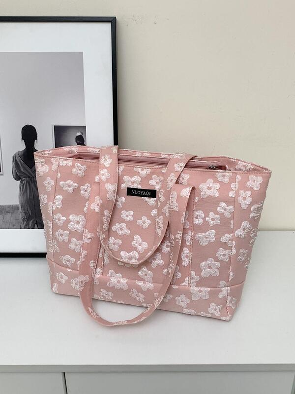 Blommönster Brev Patch Dekor Shopper Bag Preppy SHEIN SE