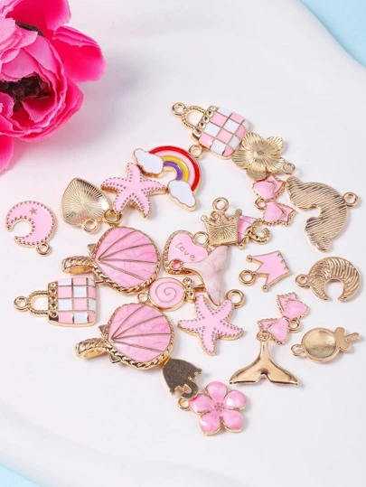 24pcs/set Zinc Alloy DIY Pendant, Fashionable Bag & Fish Tail Design DIY Jewelry Accessory For Crafts