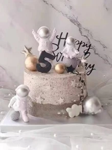 3 piezas Decoración de pasteles astronauta en forma de - Plateado - Ver 5