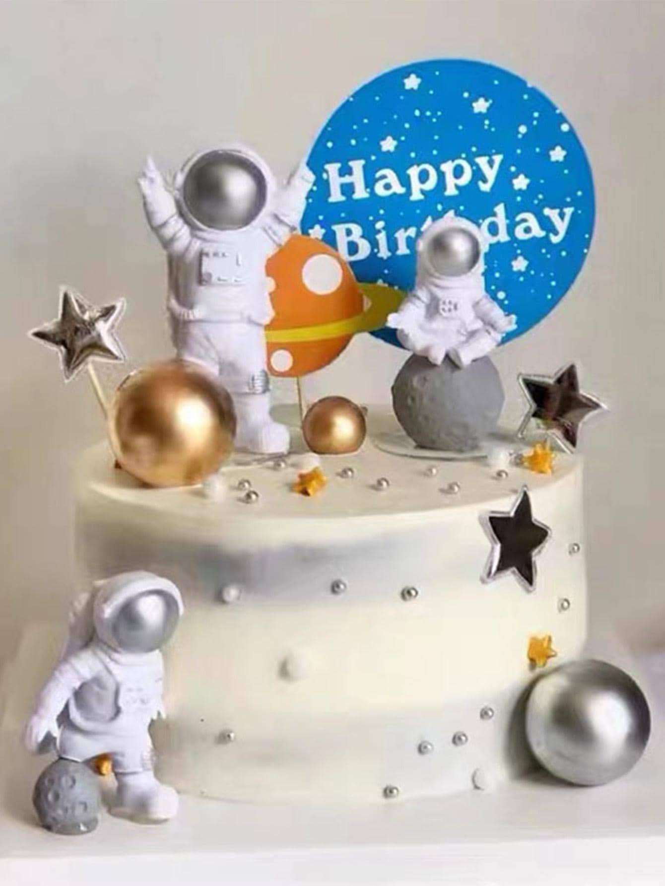 3 Statues Astronaute Or – Décoration Gâteau Espace, Figurines Spaceman Pour Anniversaire Enfant, Thème Astronaute (6-10 Cm)