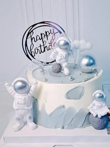 3 piezas Decoración de pasteles astronauta en forma de - Plateado - Ver 2