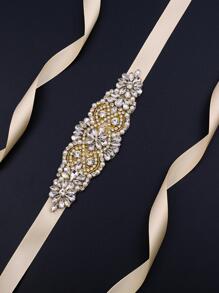 1件金色手工镶钻欧美风新娘腰带，适用于婚礼、派对、情人节配饰 - 香檳色 - 查看 2