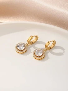 1 Pair Gold Color Rhinestone & White Cubic Zirconia Hoop Earrings