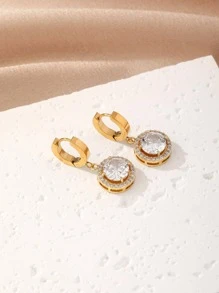1 Pair Gold Color Rhinestone & White Cubic Zirconia Hoop Earrings