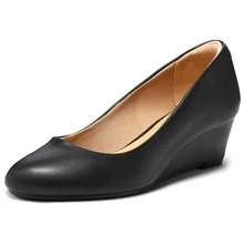 Women Wedge Pumps Closed Toe Low Heel Dress Shoes - 黑色 - 查看 1