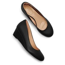 Women Wedge Pumps Closed Toe Low Heel Dress Shoes - 黑色 - 查看 2