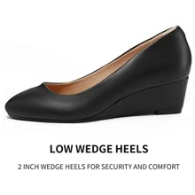 Women Wedge Pumps Closed Toe Low Heel Dress Shoes - 黑色 - 查看 3