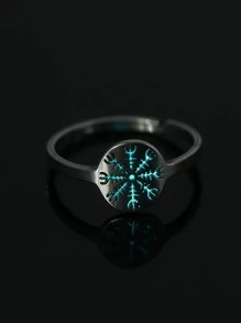 Nooxian 1pc Glow In The Dark Compass Decor Ring - Silver - View 1