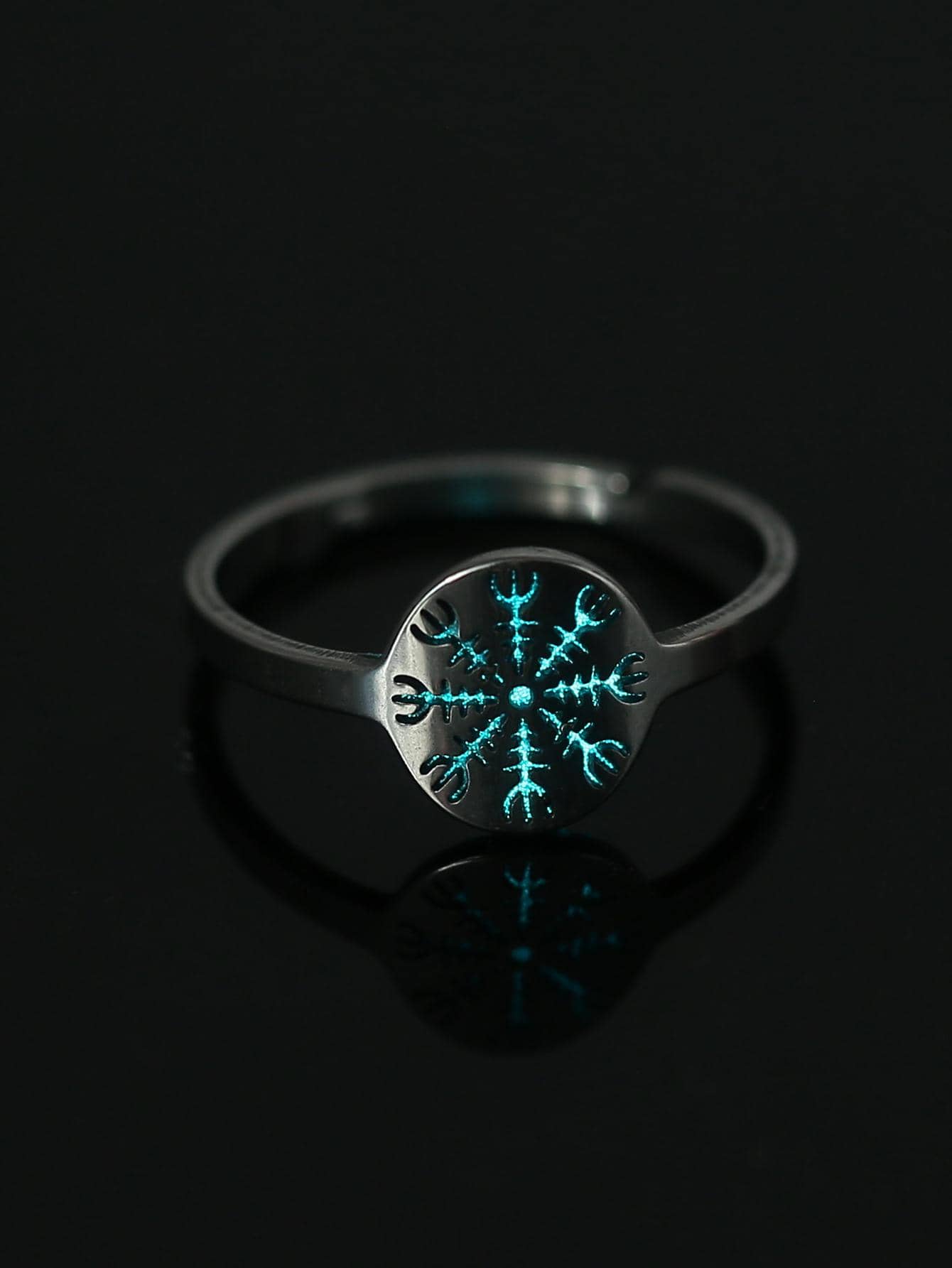 Nooxian 1pc Glow In The Dark Compass Decor Ring - Silver - View 1