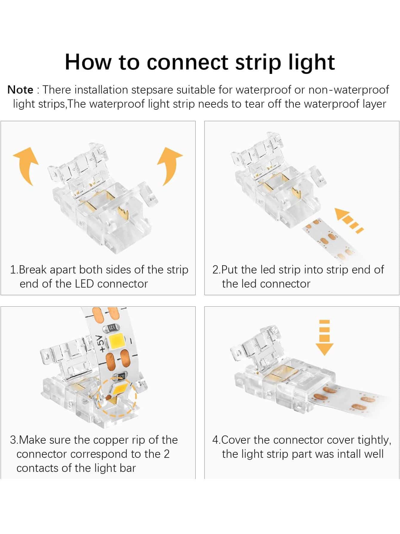 12 Pcs 2 Pin Solderless Strip To Wire Quick Connectors 8mm Wide Gapless