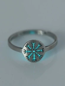 Nooxian 1pc Glow In The Dark Compass Decor Ring - Silver - View 2
