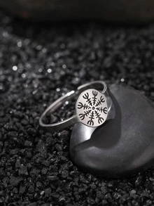 Nooxian 1pc Glow In The Dark Compass Decor Ring - Silver - View 4