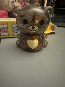 1pc Heart Pattern Bear Design Money Box, Cartoon Cute Coin Box For Home Decor Best Gifts Birthday Graduation - Chocolate Brown - View 3