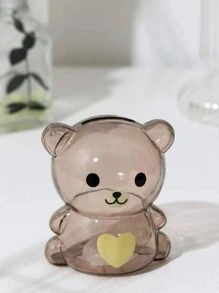 1pc Heart Pattern Bear Design Money Box, Cartoon Cute Coin Box For Home Decor Best Gifts Birthday Graduation - Chocolate Brown - View 2